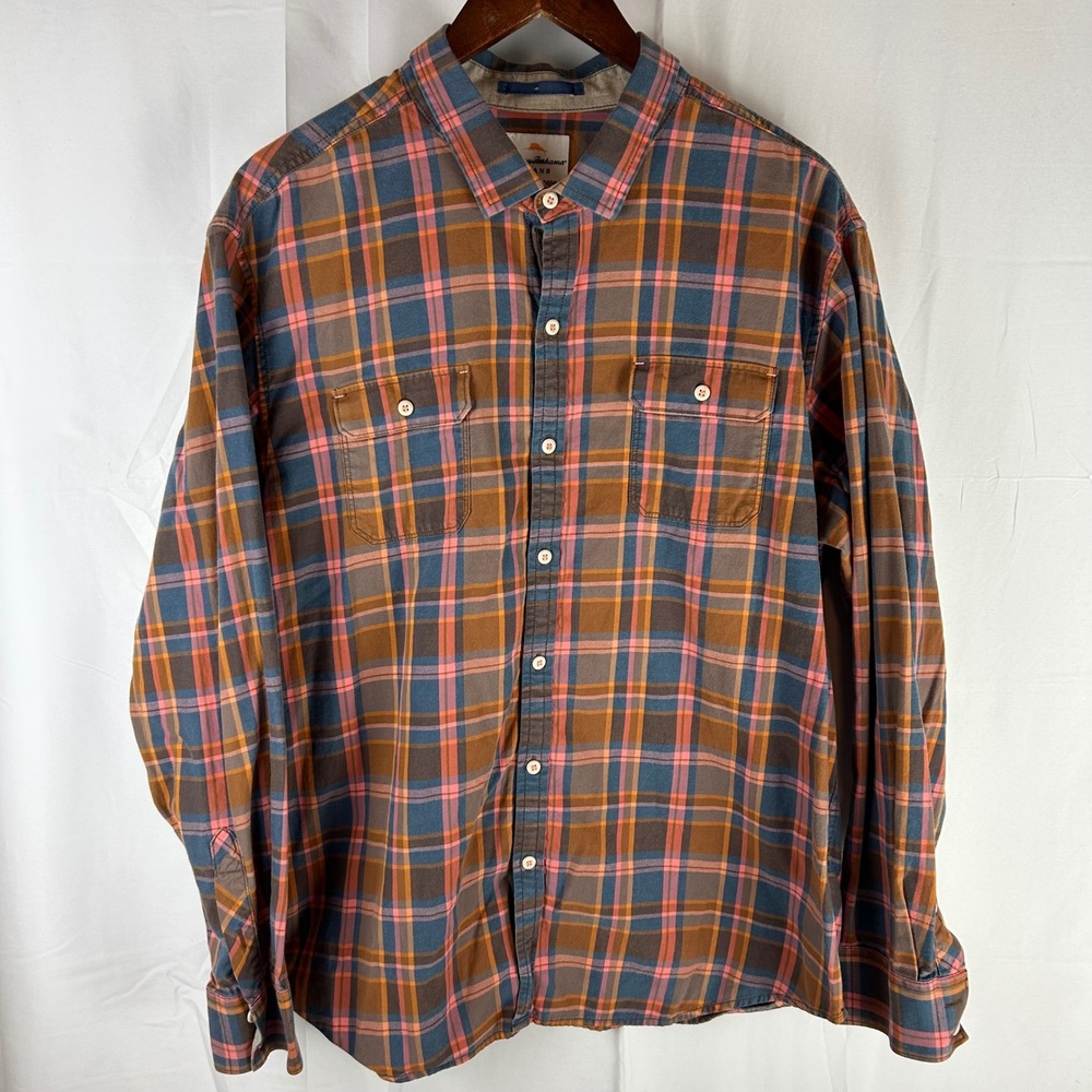 Tommy Bahama Jeans Plaid Flannel Button Up Shirt Long‎ Sleeve Island Crafted XL